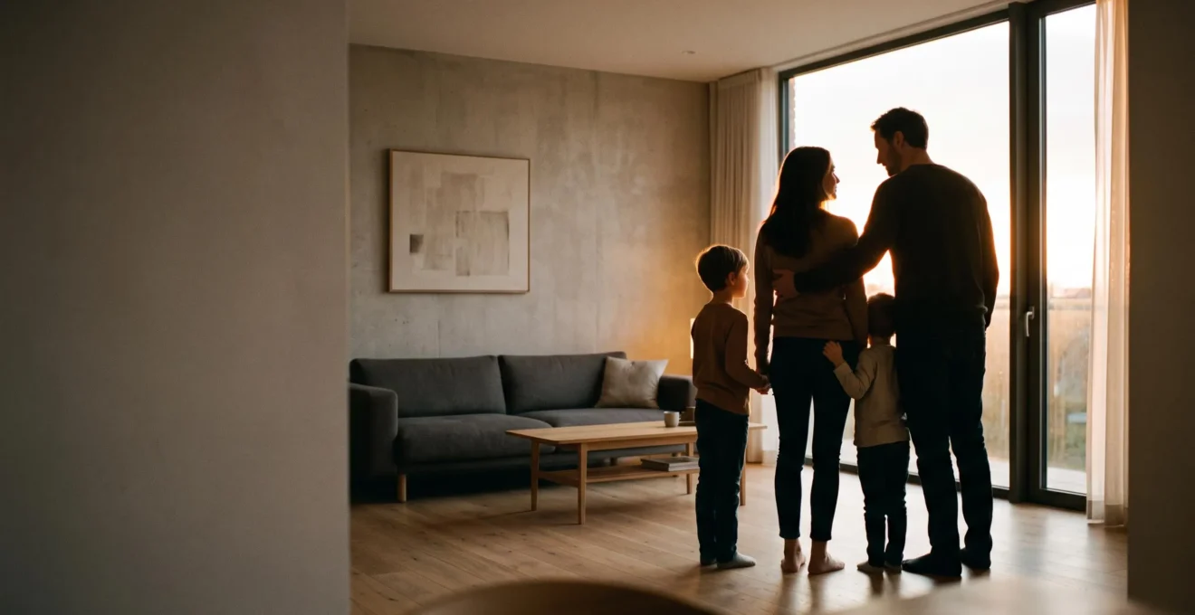 Famille de quatre personnes enveloppée par une lumière protectrice symbolisant la protection globale face aux risques de la vie