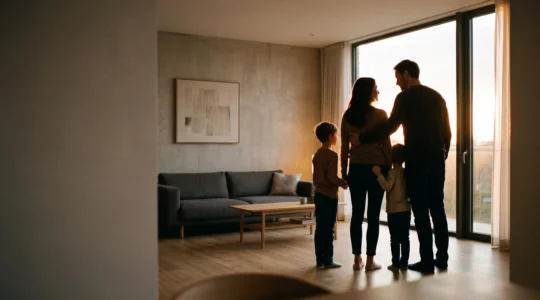 Famille de quatre personnes enveloppée par une lumière protectrice symbolisant la protection globale face aux risques de la vie