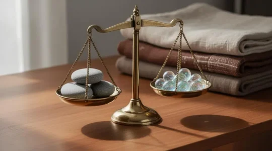 Composition editoriale symbolisant l'equilibre entre actions, obligations et fonds pour un portefeuille de 50000 euros