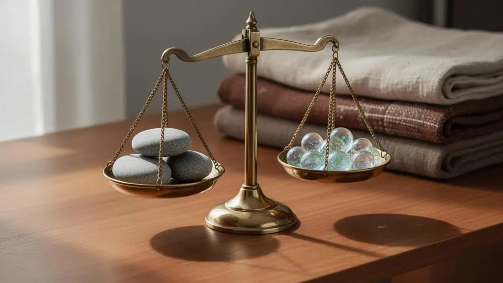 Composition editoriale symbolisant l'equilibre entre actions, obligations et fonds pour un portefeuille de 50000 euros